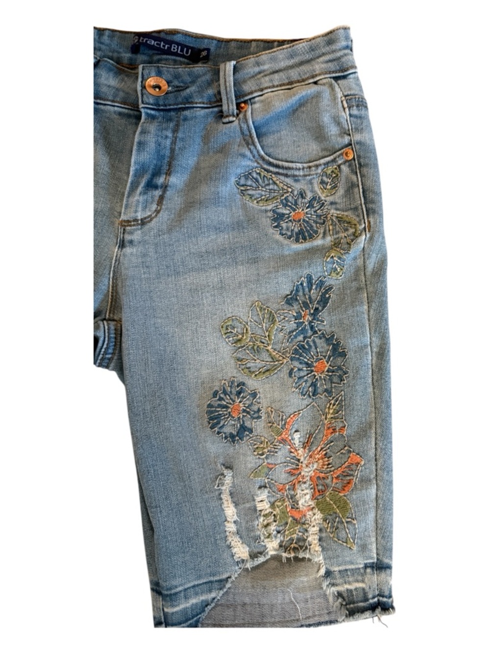 Tractr Light Blue Floral Embroidered Denim Shorts - Picture 3 of 4
